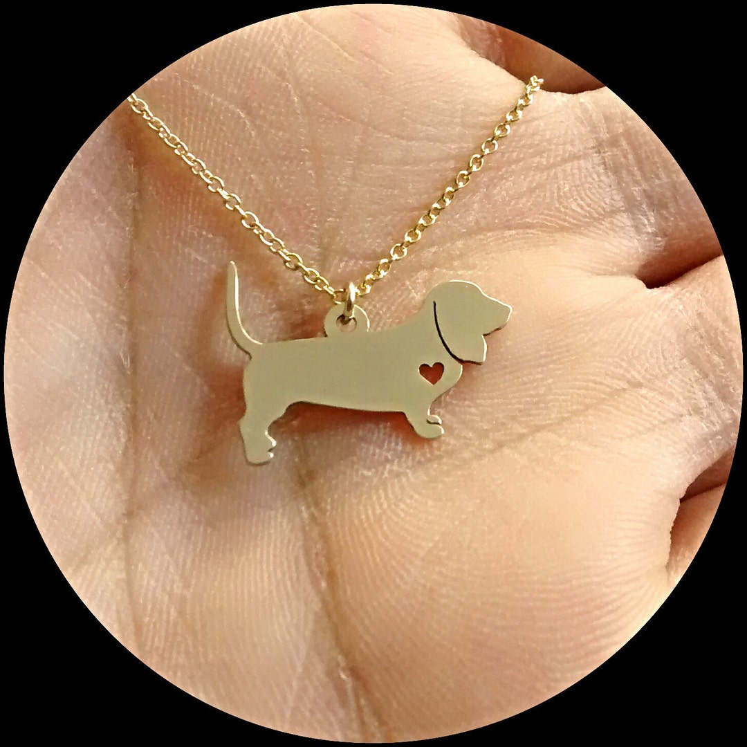 Basset Hound Necklace Engraving Pendant Sterling Silver Gold & Rose