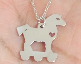 Trojan Horse Necklace Engrave Pendant Sterling Silver Gift
