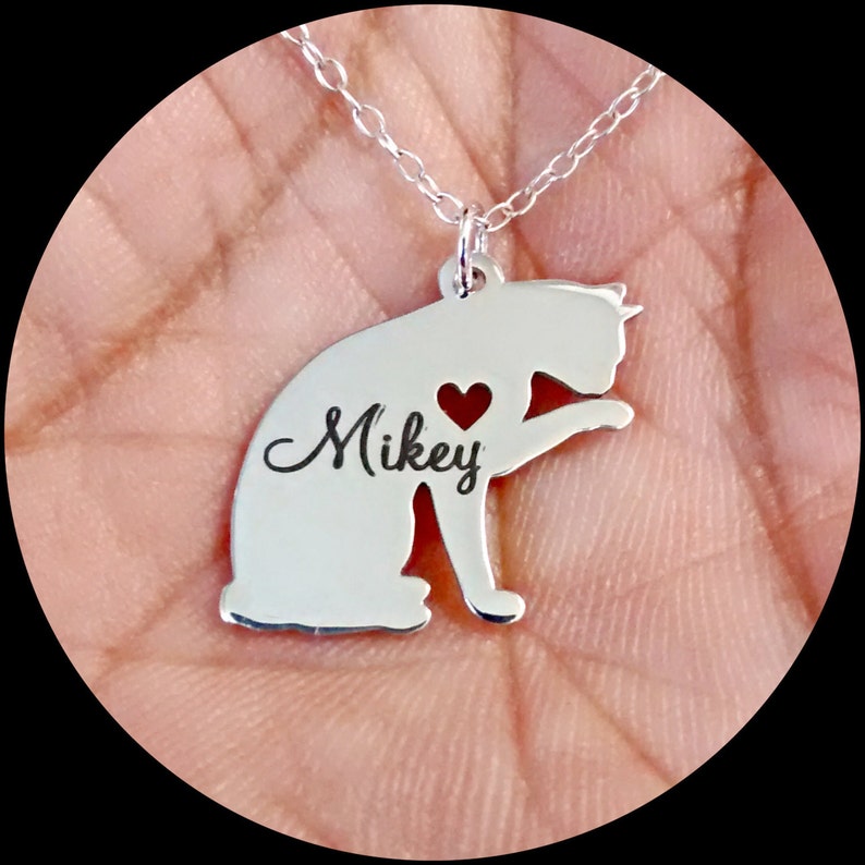 Cat Necklace Engraving Pendant Sterling Silver Jewelry Etsy