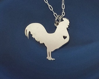 Engravable Rooster Pendant Necklace – Sterling Silver, Gold Filled