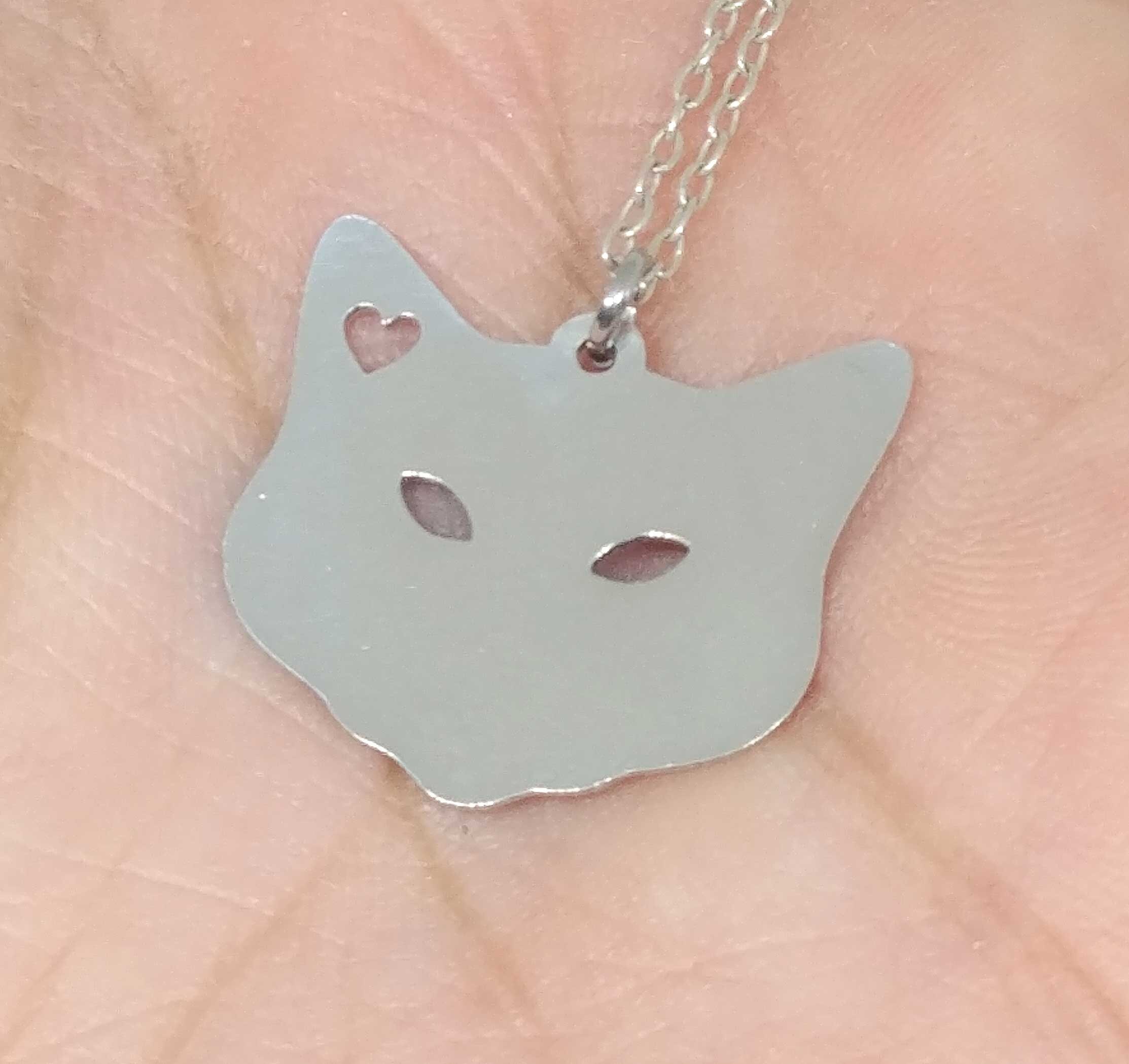 Cat Head Necklace Engrave Pendant Sterling Silver Jewelry Etsy