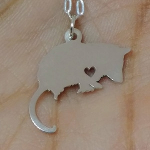 Opossum Necklace Engrave Pendant Sterling Silver Jewelry Gold & RoseGold Filled Personalized Pet Hand Buffed Animal Pet Charm