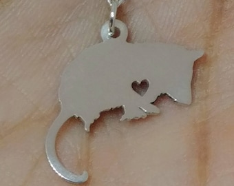 Opossum Necklace, Engraved Sterling Silver Pet Charm, Personalized Jewelry