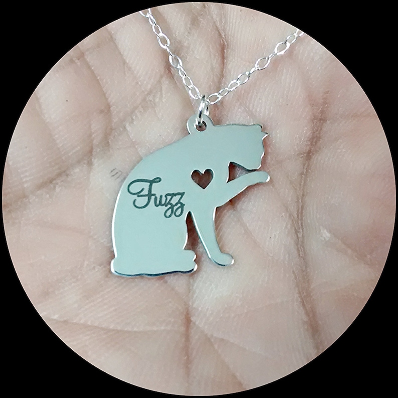 Cat Necklace Engraving Pendant Sterling Silver Jewelry Etsy