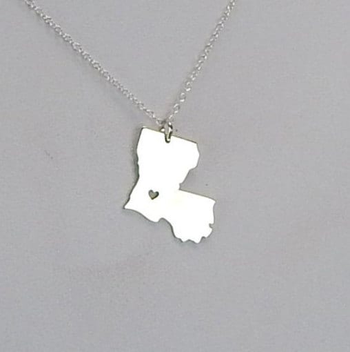 Rhodium Plated 925 Sterling Silver Louisiana State Map Pendant 