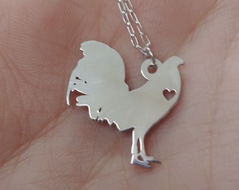 Engraved Rooster Necklace, Sterling Silver or Gold Filled, Personalized Charm