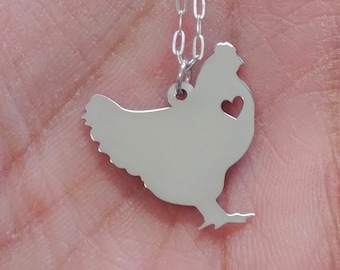 Sterling Silver Chicken Necklace with Engraved Charm – Personalized Farm Jewelry