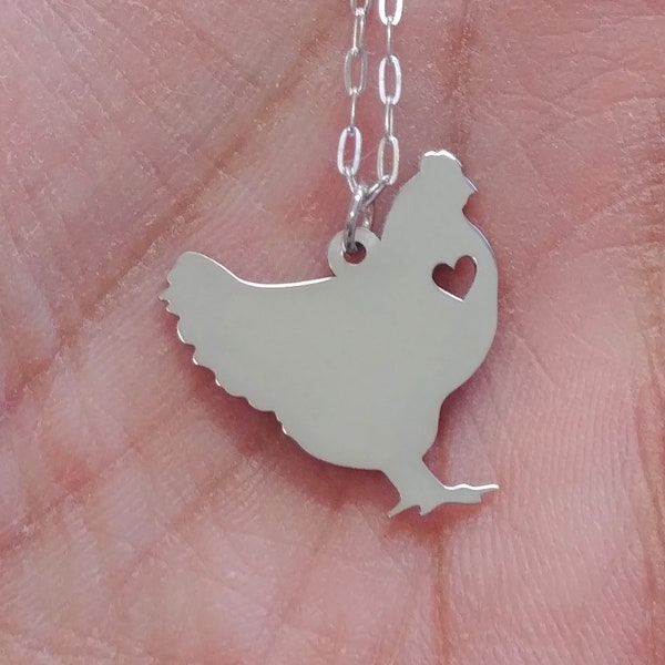 Chicken Necklace Engraving Pendant Sterling Silver Jewelry Gold & Rose Gold Filled Charm Personalized Farm Animal Pet Jewelry Gift