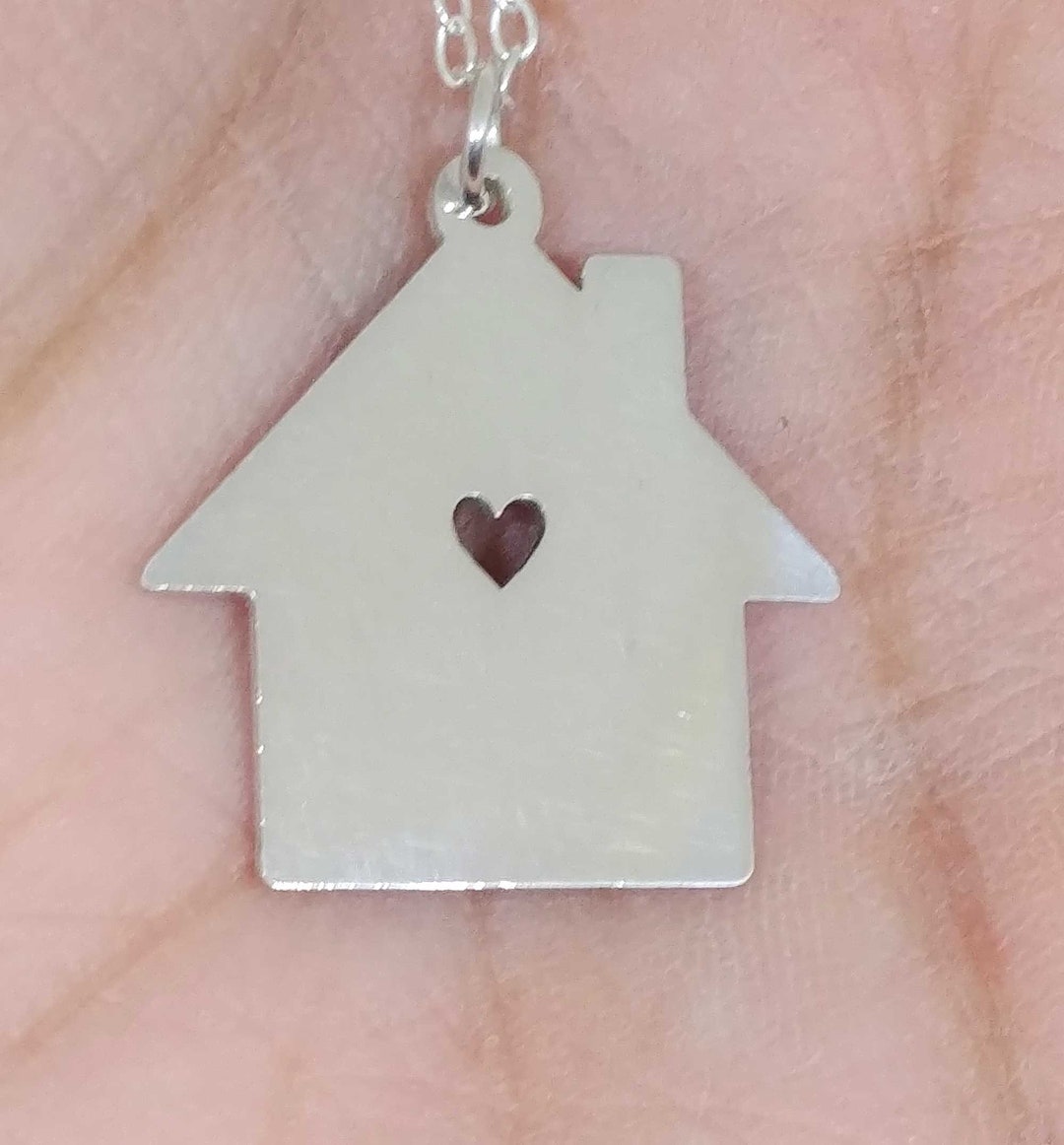 Sterling Silver House Necklace - Personalized Home Charm, Engraved ...