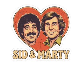 Sid & Marty heart illustration Sticker | Retro duo kiss-cut sticker sid and marty krofft