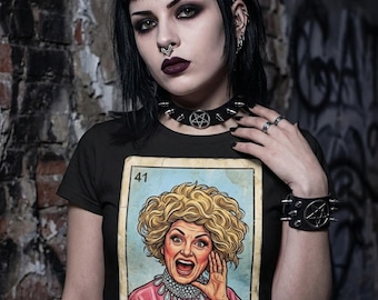 Koszulka Phyllis Diller z kartą loterii | Humorystyczny portret w stylu vintage