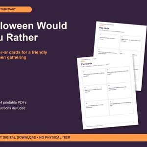 Halloween Would You Rather Printable PDF, 24 Cards, Host Guide, Letter and A4