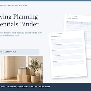 Moving Planning Essentials Binder Fillable PDF, 10 Pages, Moving Planner, Letter and A4