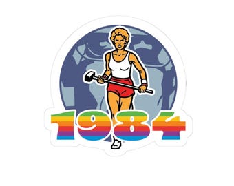 1984 Apple Orwell TV Runner Retro Graphic Kiss-Cut Sticker | Rainbow Number Decal