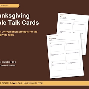 Thanksgiving Table Talk Cards Printable PDF, 24 Cards, Host Guide, Letter and A4