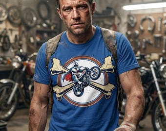 Koszulka z czaszką i skrzyżowanymi piszczelami Evela Knievela dla motocyklisty | Retro Biker Stunt Design