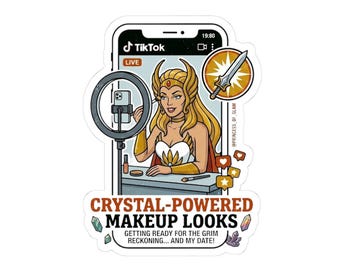 Crystal-Powered Makeup Looks Sticker | Kiss-Cut Vinyl Sticker, Beauty Vlogger TikTok She-Ra He-Man