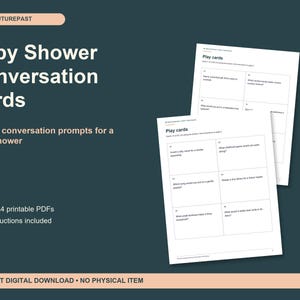 Baby Shower Conversation Cards Printable PDF, 24 Cards, Host Guide, Letter and A4