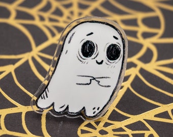 Shy Ghost Acrylic Pin Brooch | Cute Lapel Pin, Halloween Pin, Spooky Vibes, Halloween Pin, Hat Pin, Lapel Pin