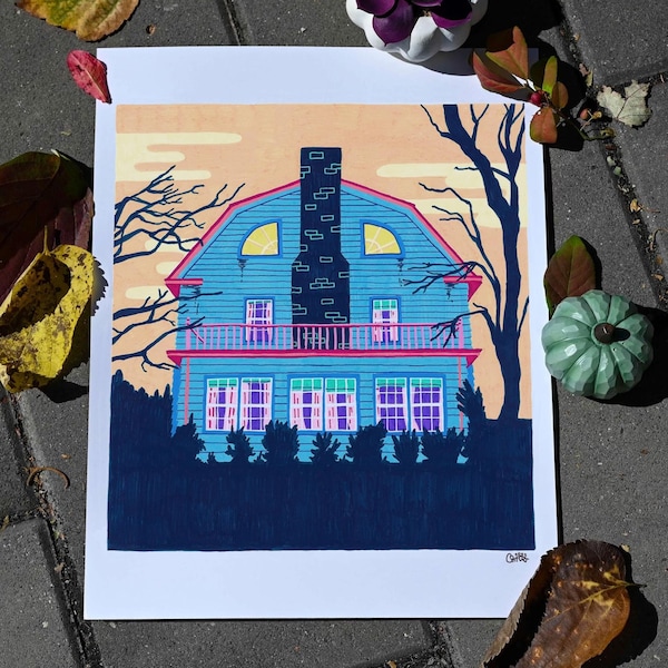 Amityville House Illustration | Horror Houses, Movie, Film, Art Print, Horror Decor, Witchy, Wall Art, Halloween