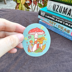 Paddenstoel magische sticker | Cottage kern | Spooky Witchy Vibes Vuurvliegjes Paddestoelen Bloemen, herfst/herfst esthetische vinylsticker