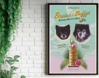 Custom Pet Portrait: 1950s Tiki Poster | Personalized Dog and Cat Art | Retro Pet Wall Art | 1960s Vintage Poster | Unique Pet Lover Gift