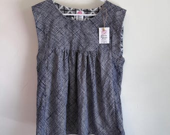 Top sans manches Yukata bleu et blanc 100 % coton taille M