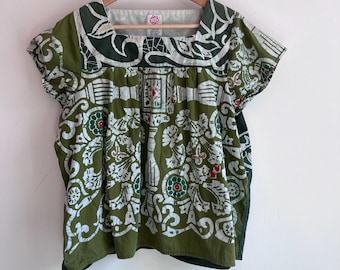 Top sans manches vert en tissu Furoshiki 100 % coton taille L/XL