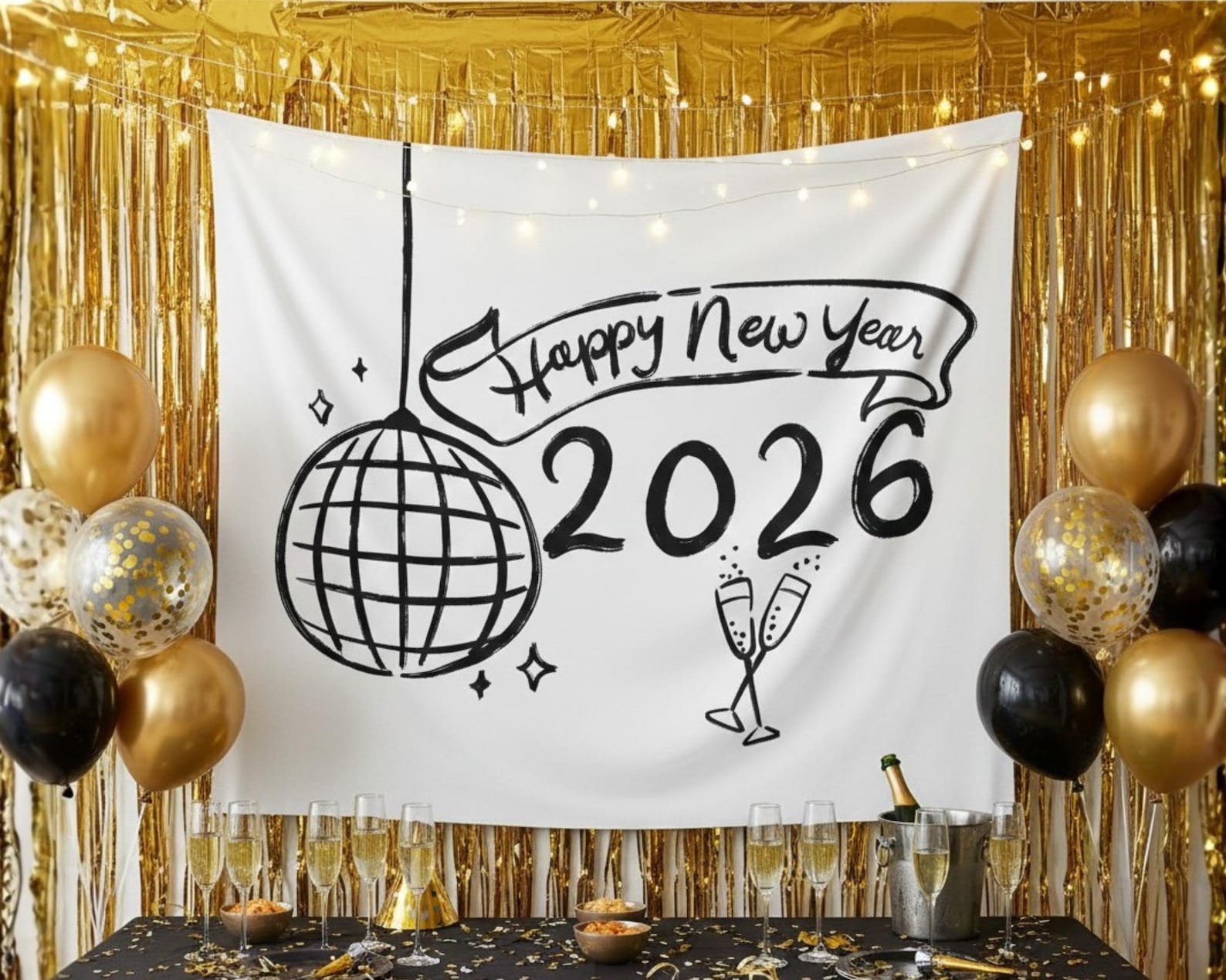 Happy New Year 2026 Party Banner: Custom Backdrop Offered in Multiple ...