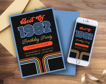 80er Jahre Retro Cassette Geburtstagseinladung, bearbeitbare Canva Vorlage
