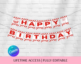 Burger and Fries Birthday Banner: Editable Canva Template