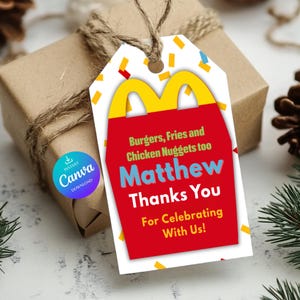 Happy Meal Fast Food Party Favor Tags: Editable Canva Template