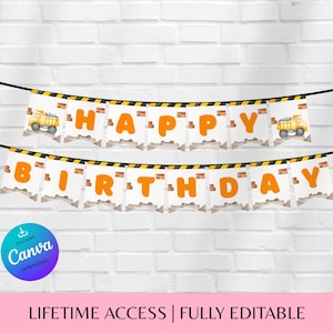 Construction Birthday Banner: Editable Canva Template