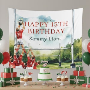 Gepersonaliseerde rugbyverjaardagsbanner, meerdere maten aangeboden