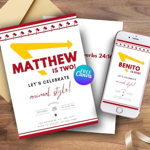Animal Style Burger Party 5x7 and Mobile Invitation: Editable Canva Template