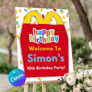 Cartello di benvenuto per la festa di compleanno Happy Meal 18x24: modello Canva modificabile