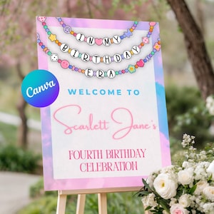 Friendship Bracelet Birthday Welcome Sign: Editable Canva Template