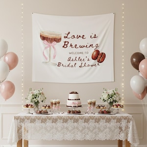 Love is Brewing Coffee Bridal Shower Banner, Personalized With Any Name, Multiple Sizes Offered