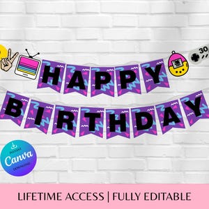90s Retro Party Banner: Editable Canva Template