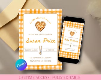 Sweet Cutie Pie Party 5x7 and Mobile Invitation: Editable Canva Template