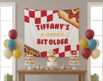Personalized Weenie Bit Older Hot Dog Banner, Multiple Sizes Offered