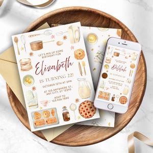 Baking Birthday Party Invitation, Bakery Theme Editable Canva Template