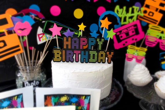 Topper Gateau Des Annees 80 Topper Gateau Au Neon Topper Etsy