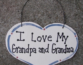 Wooden  Large Heart I Love My Grandpa and Grandma