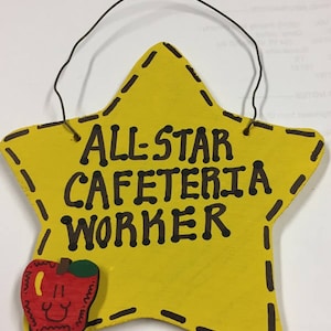 Cafeteria Worker Teacher Gifts Yellow Star w/Apple All Star Cafeteria Worker