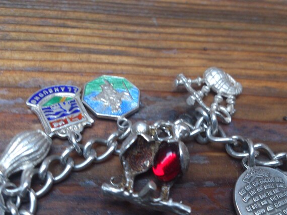 FREE SHIPPING Vintage Sterling Silver Charm Bracelet With 15 Coins