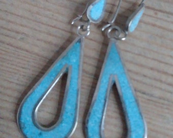 Vintage silver and blue enamel Drop earrings