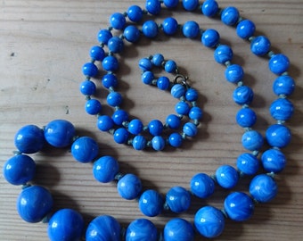 Vintage blue ceramic bead necklace