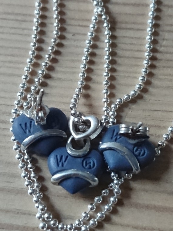 Sterling silver and ceramic wedgwood heart necklace and earrings set