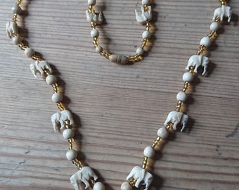 Vintage elephant carved bead necklace